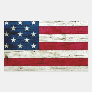Pegatina Rectangular Rústica de la madera de la bandera estadounidense