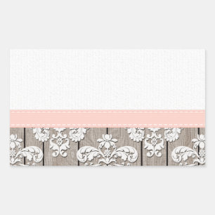 Pegatina Rectangular Rústica de la madera rosa Rubor
