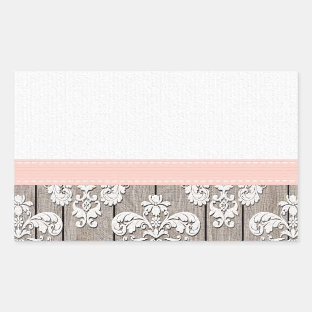 Pegatina Rectangular Rústica de la madera rosa Rubor (Anverso)