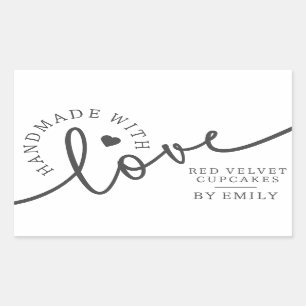 Pegatina Rectangular Rústico hecho a mano con amor Script productos hor