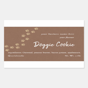 Pegatina Rectangular Rústico papel marrón paw sendero doggie cookie rec