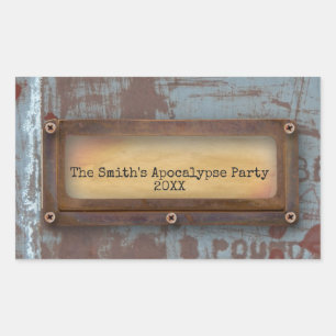 Pegatina Rectangular Rusty Nameplate   Grunge Steampunk Halloween