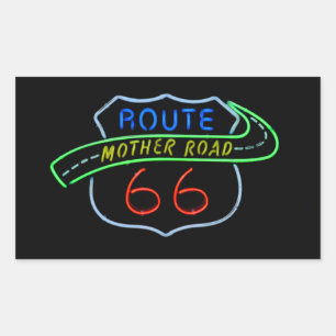 Pegatina Rectangular Ruta 66, el camino de la madre, señal de neón