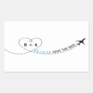 Pegatina Rectangular Ruta del avión Monograma Fecha Boda Personalizada