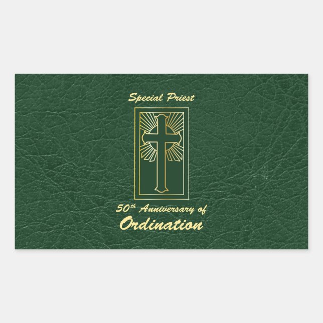 Pegatina Rectangular Sacerdote 50 Aniversario del cuero natural (Anverso)