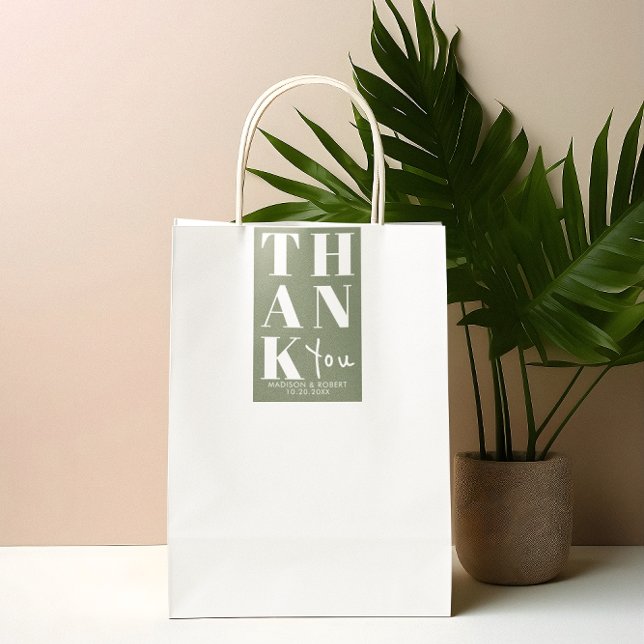 Pegatina Rectangular Sage Green Bold Simple Gracias Favor De Boda (Subido por el creador)