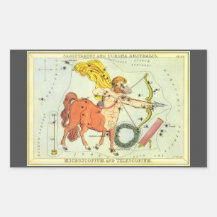 Pegatina Rectangular Sagitario, Constelación Vintage Espejo de Urania