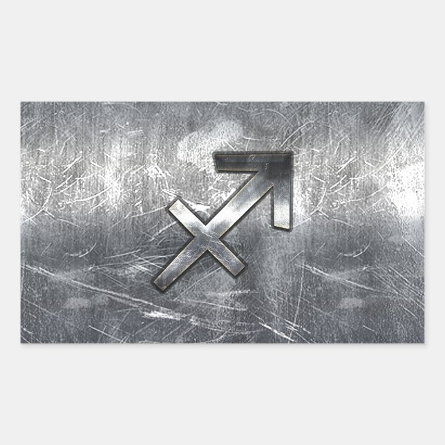 Pegatina Rectangular Sagittarius Symbol Grunge Estilo Acero Molesto (Anverso)