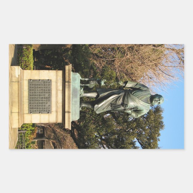Pegatina Rectangular Saigo Takamori (El último Samurai) y estatua de pe (Anverso)