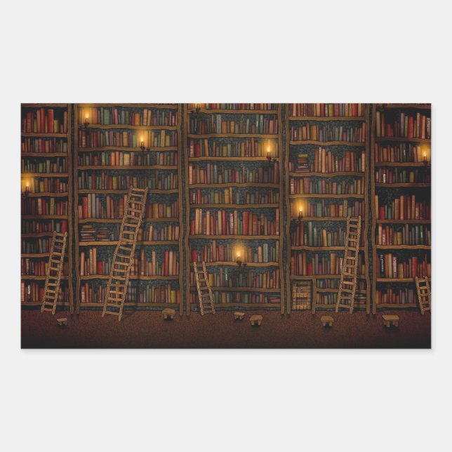 Pegatina Rectangular Sala de lectura de biblioteca antigua (Anverso)