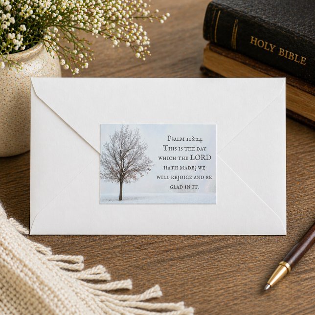 Pegatina Rectangular Salmo 118:24 Este es el Día Árbol de Invierno (Subido por el creador)