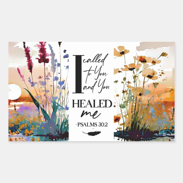 Pegatina Rectangular Salmo 30:2 Señor, me curaste la Biblia Cristiana (Anverso)