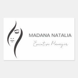 Pegatina Rectangular Salón De Belleza Blanco Y Negro Simple