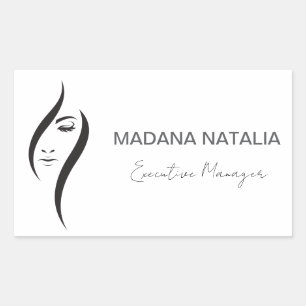 Pegatina Rectangular Salón De Belleza Blanco Y Negro Simple