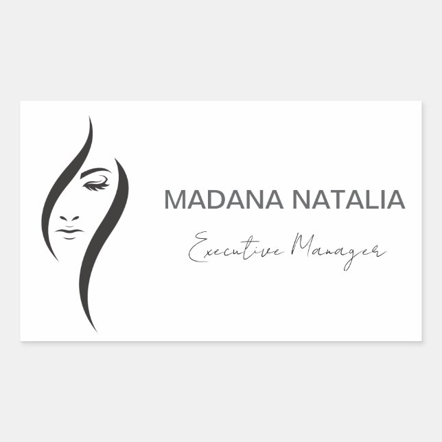 Pegatina Rectangular Salón De Belleza Blanco Y Negro Simple (Anverso)