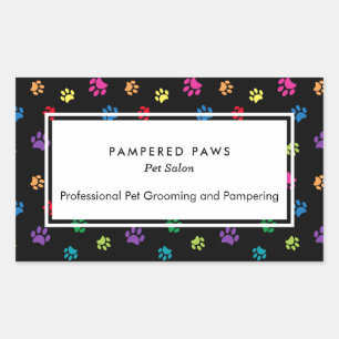 Pegatina Rectangular Salón de Mascotas Huellas de Pata Coloridas Profes