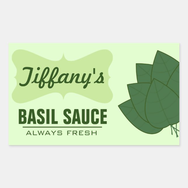 Pegatina Rectangular Salsa de Albahaca Orgánica Natural (Anverso)