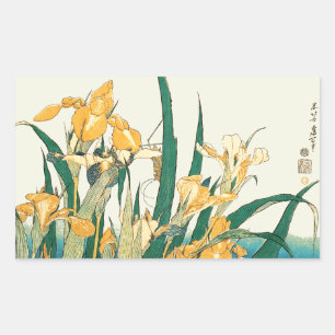 Pegatina Rectangular Saltamontes Hokusai y el iris Japón