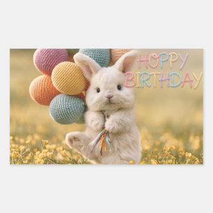 Pegatina Rectangular Saludo de cumpleaños de conejito lindo con globos