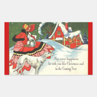 Pegatina Rectangular Saludo de Navidades de estilo victoriano Art Deco