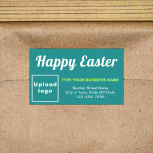 Pegatina Rectangular Saludo de Pascua Empresarial en Verde Verde azulad