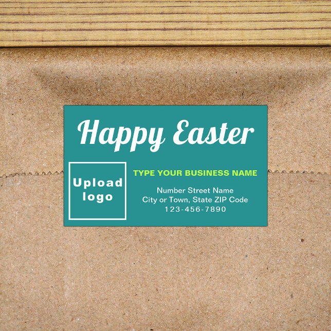 Pegatina Rectangular Saludo de Pascua Empresarial en Verde Verde azulad (Business Easter greeting on teal green rectangle sticker)
