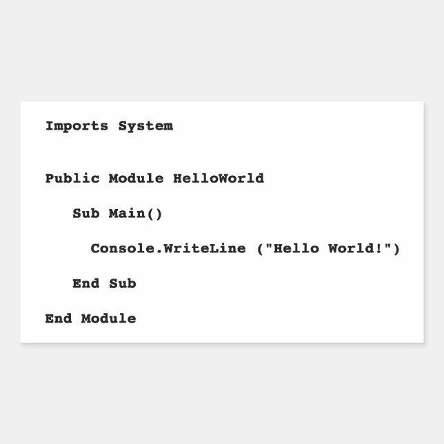Pegatina Rectangular Saludo mundial de Hello de Visual Basic (Anverso)