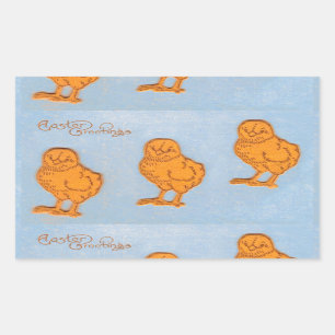 Pegatina Rectangular Saludos de Pascua Chicles Azul