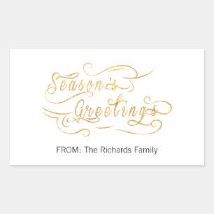 Pegatina Rectangular Saludos de temporada (ORO)