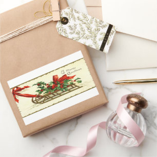 Pegatina Rectangular Saludos del trineo del navidad del vintage
