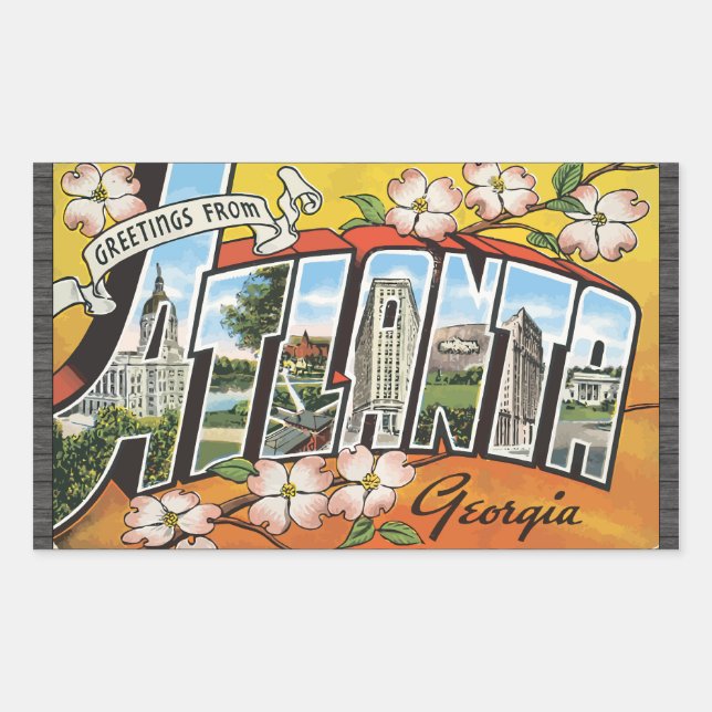 Pegatina Rectangular Saludos desde Atlanta Georgia, Antigua (Anverso)