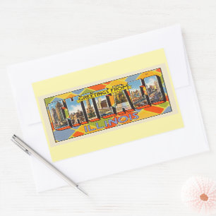 Pegatina Rectangular Saludos desde Chicago, Illinois,