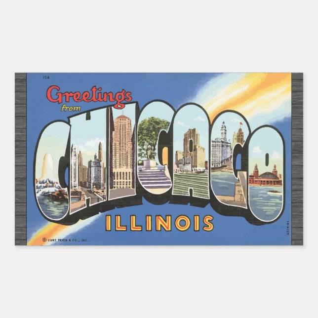 Pegatina Rectangular Saludos Desde Chicago Illinois, Vintage (Anverso)