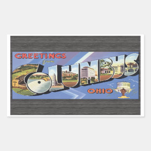 Pegatina Rectangular Saludos desde Columbus Ohio, Vintage