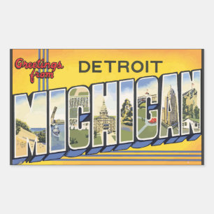 Pegatina Rectangular Saludos desde Detroit Michigan, Vintage