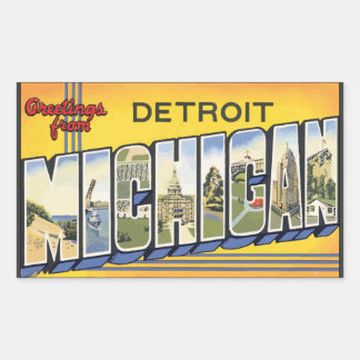 Pegatina Rectangular Saludos desde Detroit Michigan, Vintage