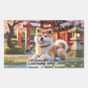 Pegatina Rectangular "Saludos desde Japón" Akita Inu