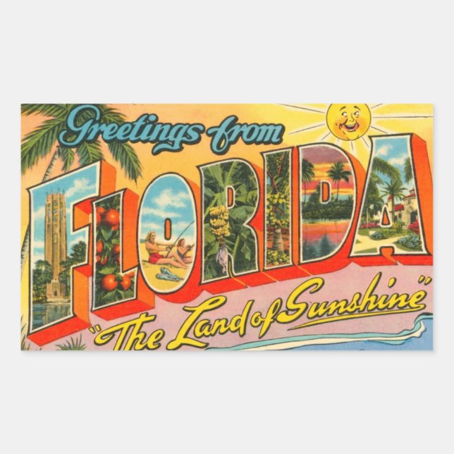 Pegatina Rectangular Saludos desde postal antigua de Florida (Anverso)