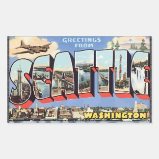 Pegatina Rectangular Saludos desde Seattle Washington, Vintage