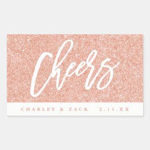 Pegatina Rectangular Saludos Purpurina Rosa Rubor Mini Vino Champagne