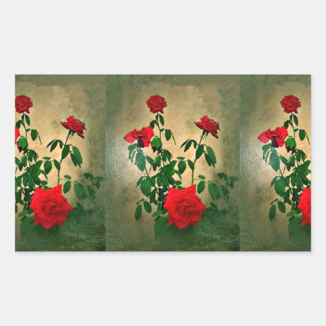 Pegatina Rectangular Saludos, Rosas de amor_ (Anverso)