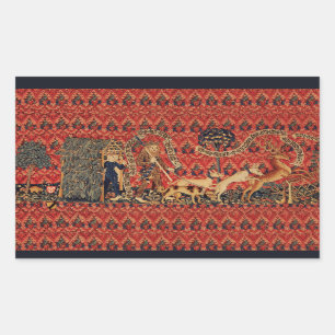 Pegatina Rectangular SALVAJES EN DEER HUNT, Animales, Flora Roja