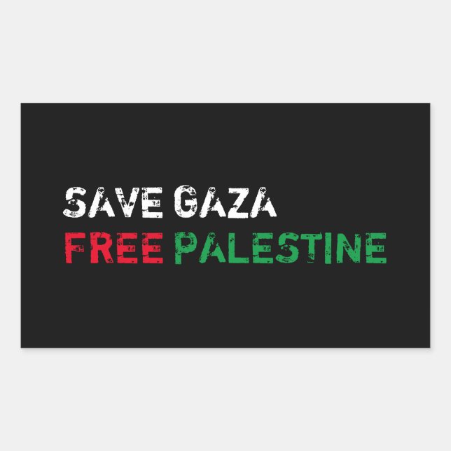 Pegatina Rectangular Salvar a Gaza Liberar a Palestina blanco rojo verd (Anverso)