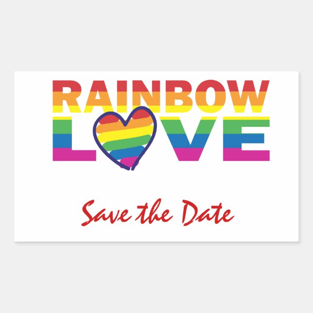 Pegatina Rectangular Salven la fecha/Boda arcoiris/orgullo gay (Anverso)