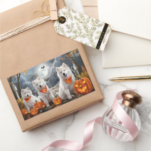 Pegatina Rectangular Samoyed Halloween Spooky