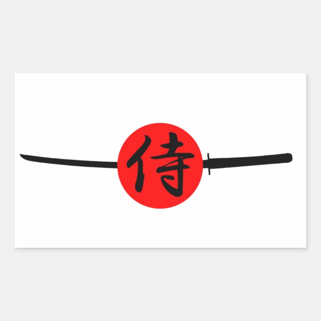 Pegatina Rectangular SAMURAI - Espada y kanji (Anverso)