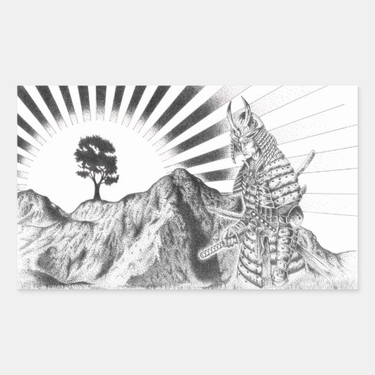 Pegatina Rectangular Samurai warrior and raising sun - M1