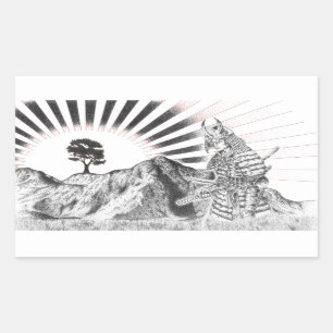 Pegatina Rectangular Samurai warrior and raising sun - M1