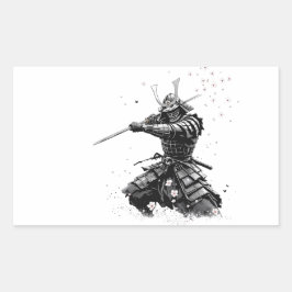 Pegatina Rectangular Samurai Warrior in Action Japanese Art Ceramic 