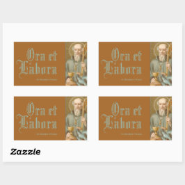 Pegatina Rectangular San Benedicto de Nursia (JM 07; Lema Latino)